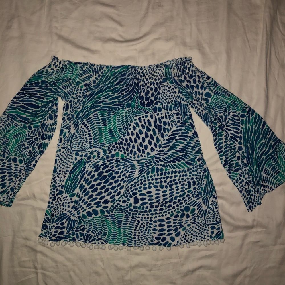 Lilly Pulitzer Blouse Off Shoulder Tassels